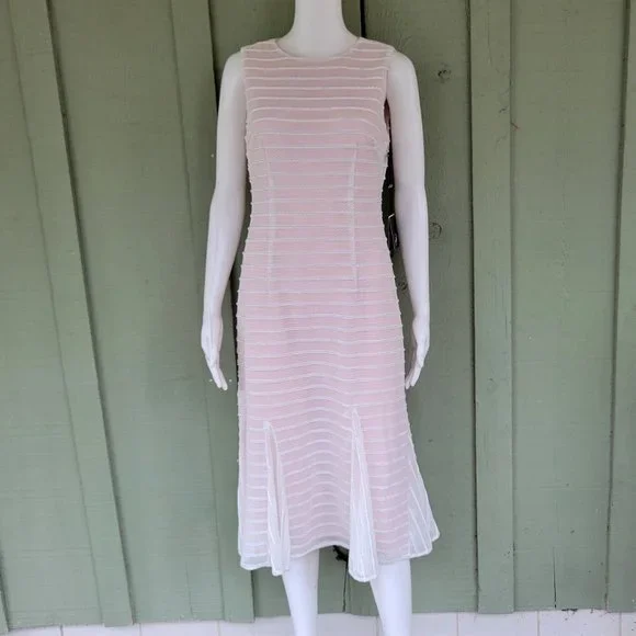 Adrianna Papell | Dresses | Nwt Adrianna Papell White Pink Mesh Dress 6 |  Poshmark